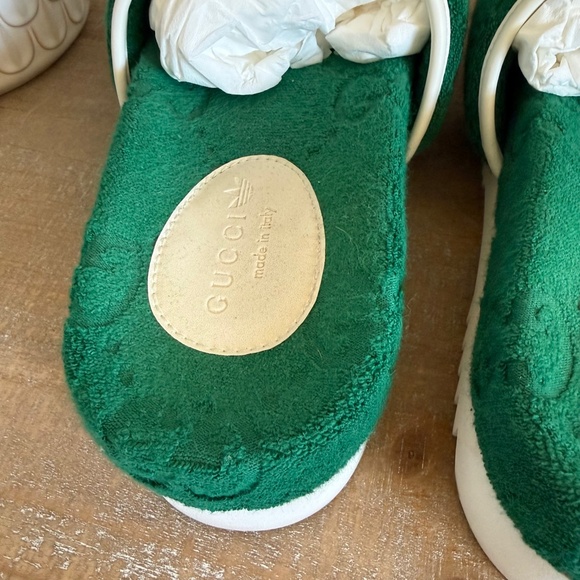 Gucci x Adidas Terry Cloth Trefoil GG Monogram Platform Sandals - Picture 6 of 8
